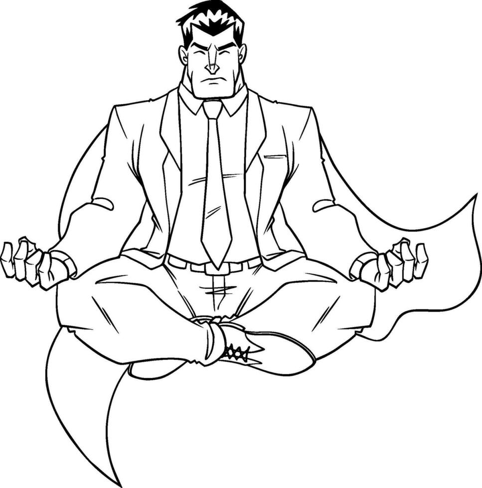 super homem de negocios meditando linha arte vetor