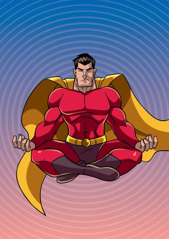 Super heroi meditando com fundo vetor