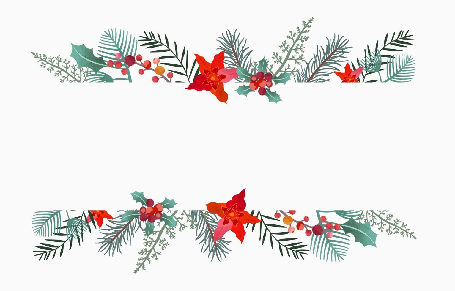 coleção de fundo de Natal com folhas de azevinho, flores, renas. Ilustração em vetor editável para convite de ano novo, cartão postal e banner do site