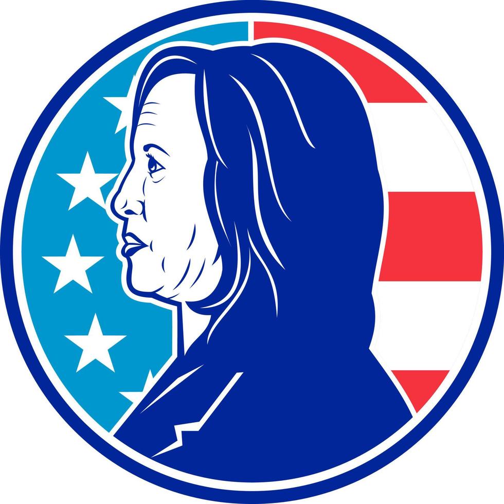 kamala-harris-us-vp-2020-side-retro-usa-flag-circ-edvice presidente kamala devi harris dos estados unidos da américa eua vetor