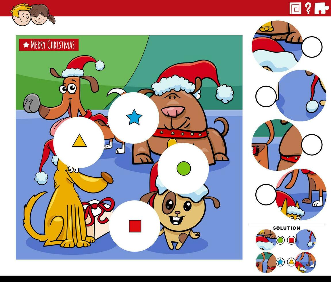 Combine a peças jogos com desenho animado cachorros em Natal vetor