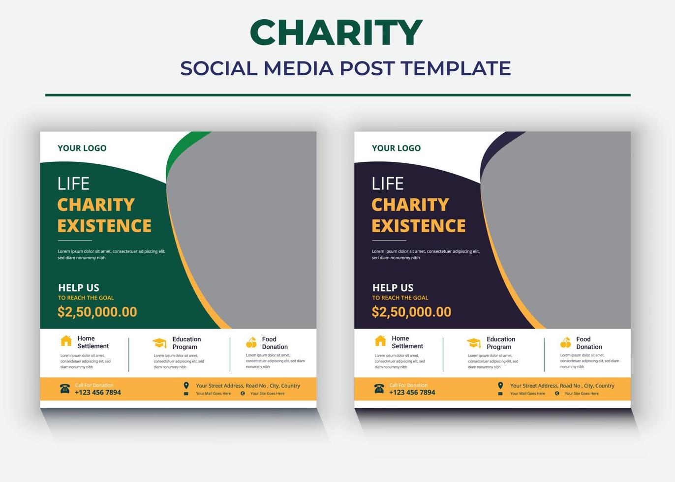 postagem e folheto de caridade nas redes sociais vetor
