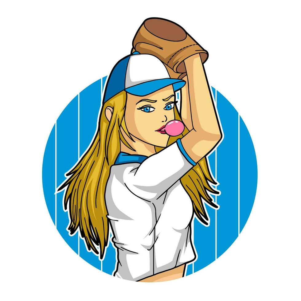 beisebol jogador menina mascote logotipo vetor