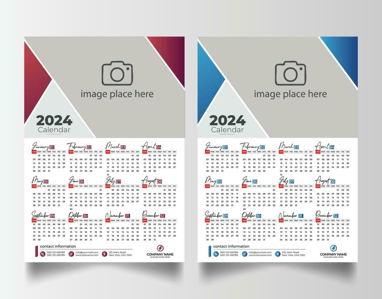 Novo ano 2024 1 página parede calendário modelo vetor