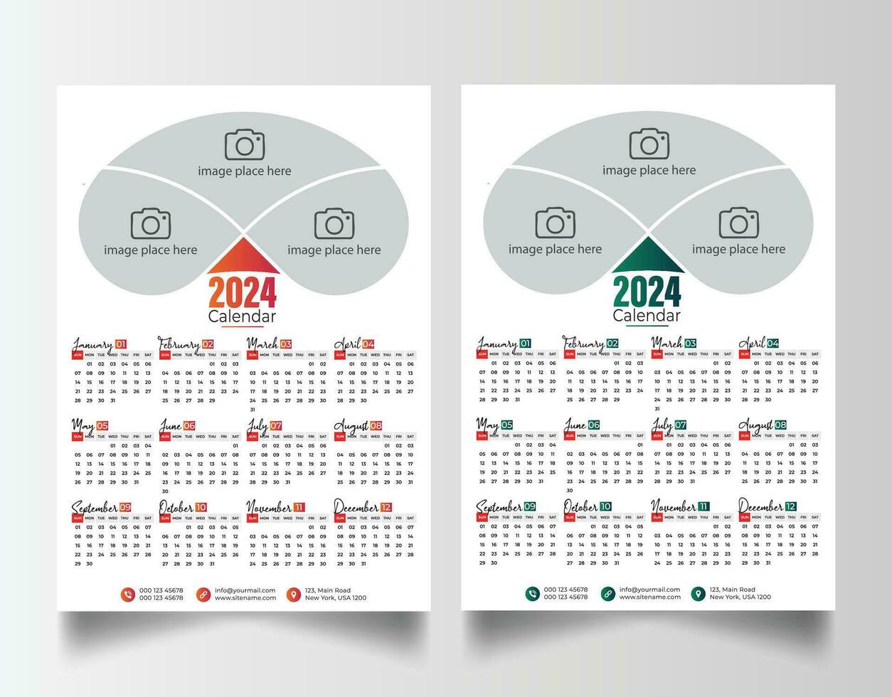 Novo ano 2024 1 página parede calendário modelo vetor