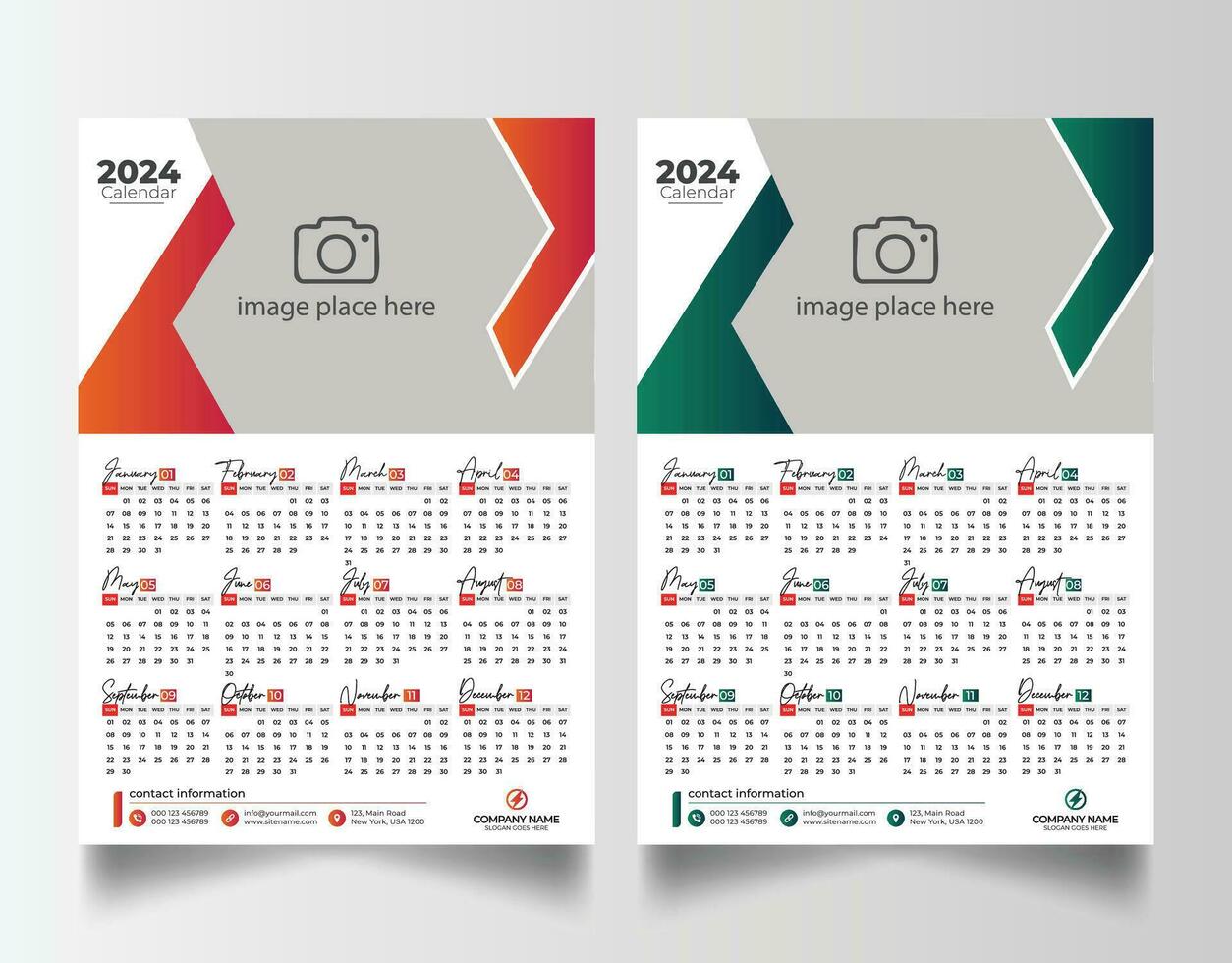 Novo ano 2024 1 página parede calendário modelo vetor