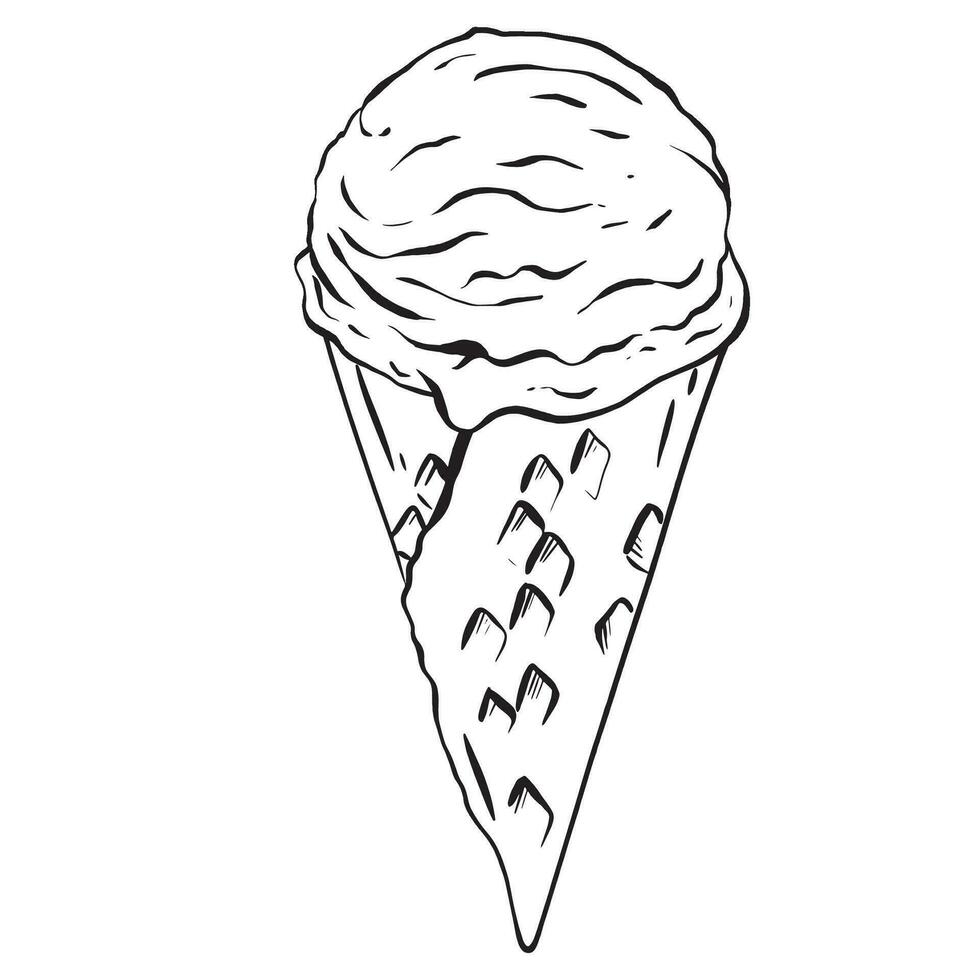 delicioso vetor ilustração do uma colher do gelo creme aninhado dentro uma crocantes waffle cone. uma delicioso frio tratar, perfeito para verão prazer. uma tentador indulgência para todos idades.