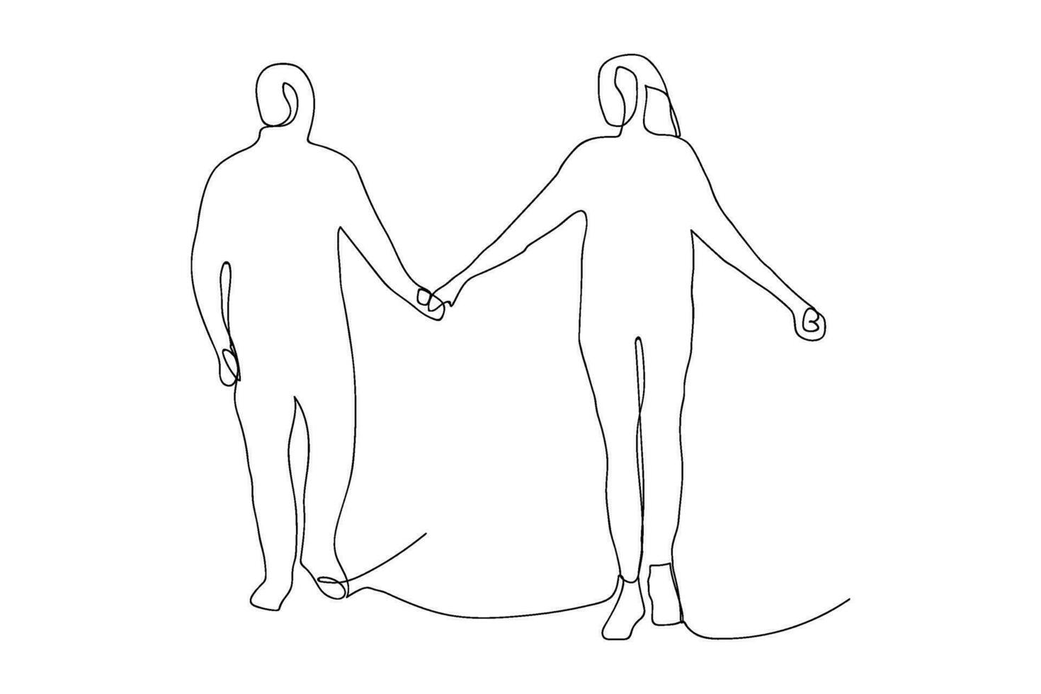 contínuo solteiro linha desenhando do uma casal segurando mãos e caminhando vetor