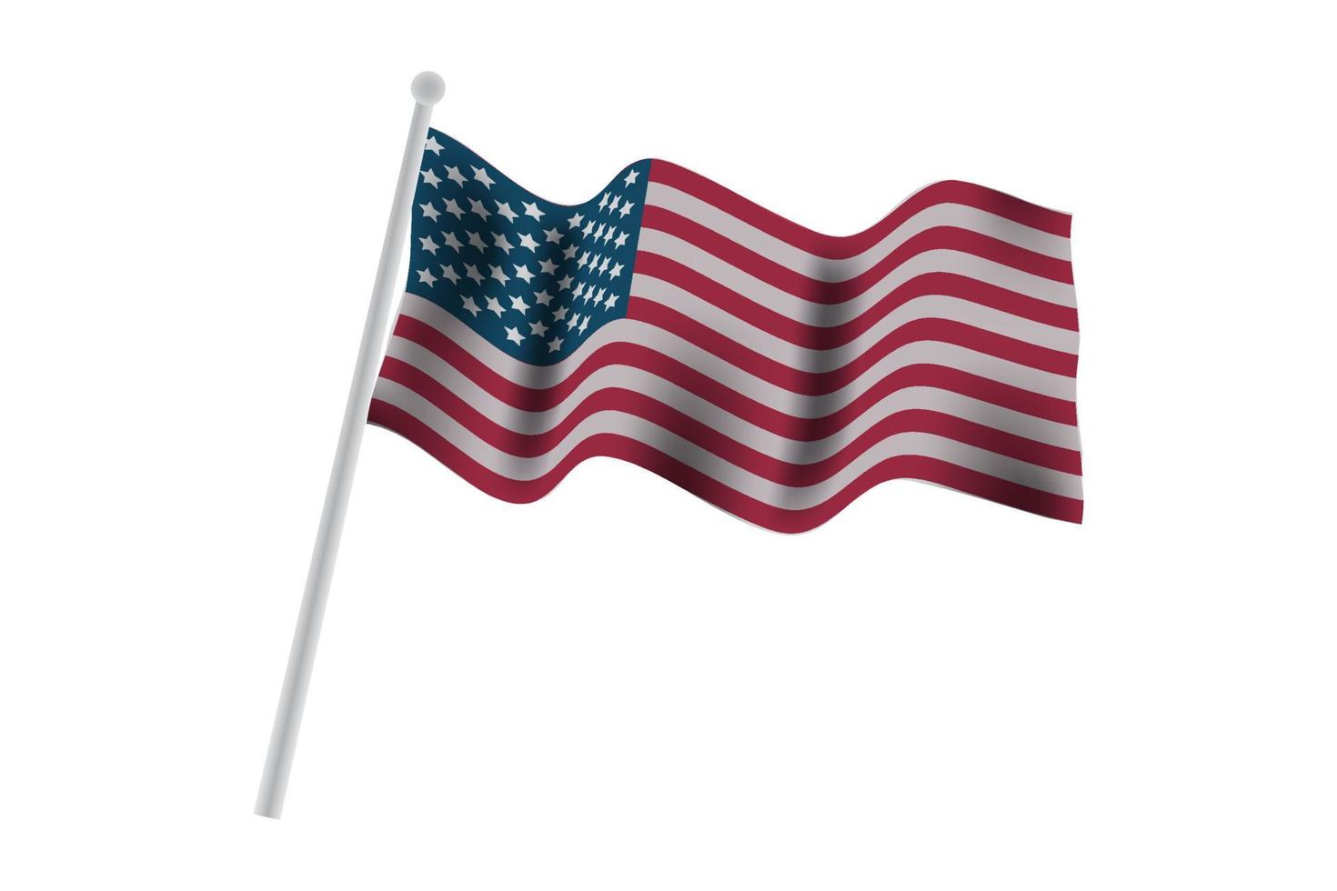 bandeira realista da América com pólo isolado no fundo branco. Bandeira dos EUA. vetor