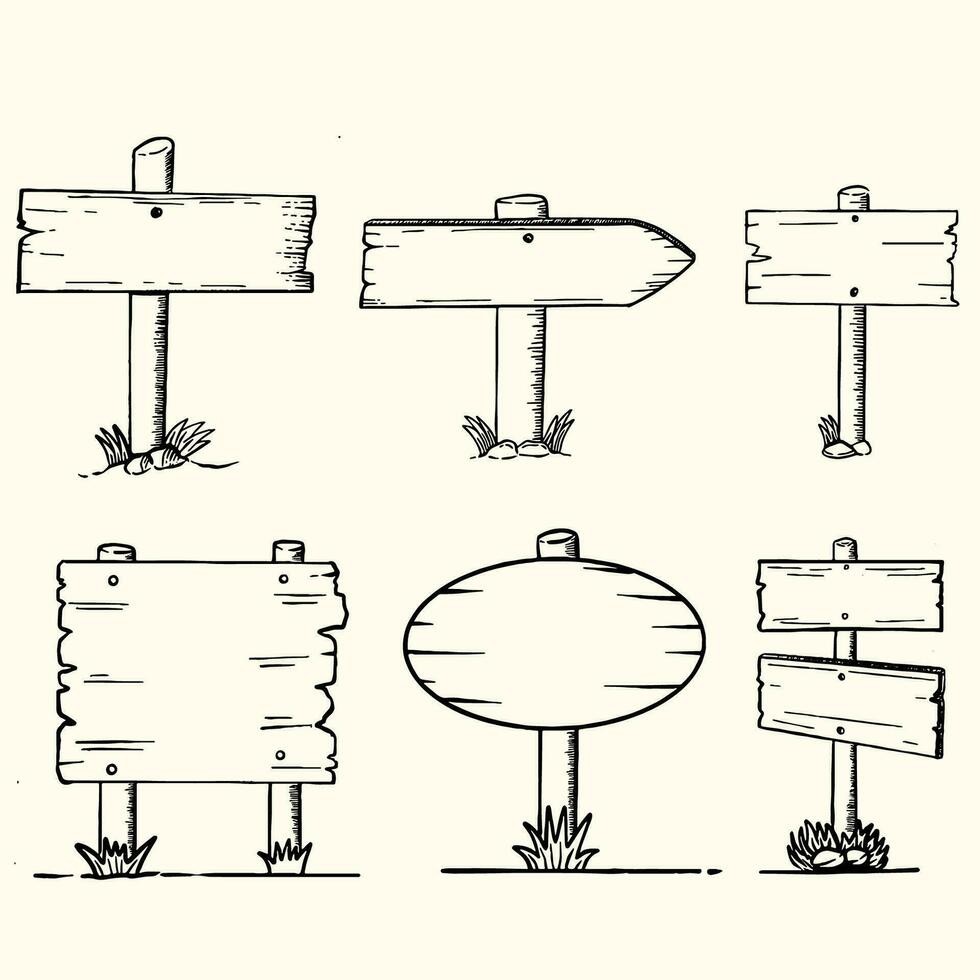 desenho animado rabisco estrada de madeira sinais, mão desenhado Projeto vetor