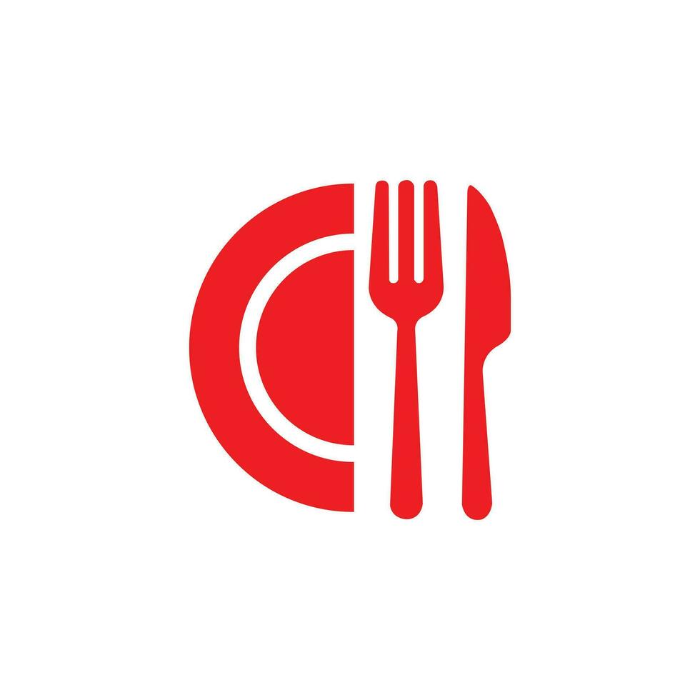 vermelho talheres conjunto ícone isolado em branco fundo. colher, garfos, faca, placa. restaurante o negócio conceito, vetor ilustração