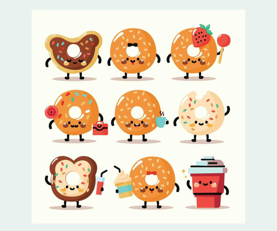 mão desenhado bagel desenho animado ilustração vetor