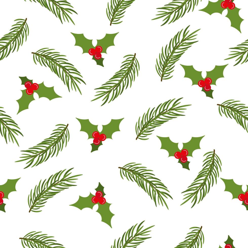 padrão sem emenda com ramo de abeto e visco, decoração de Natal em fundo branco. ilustração vetorial vetor