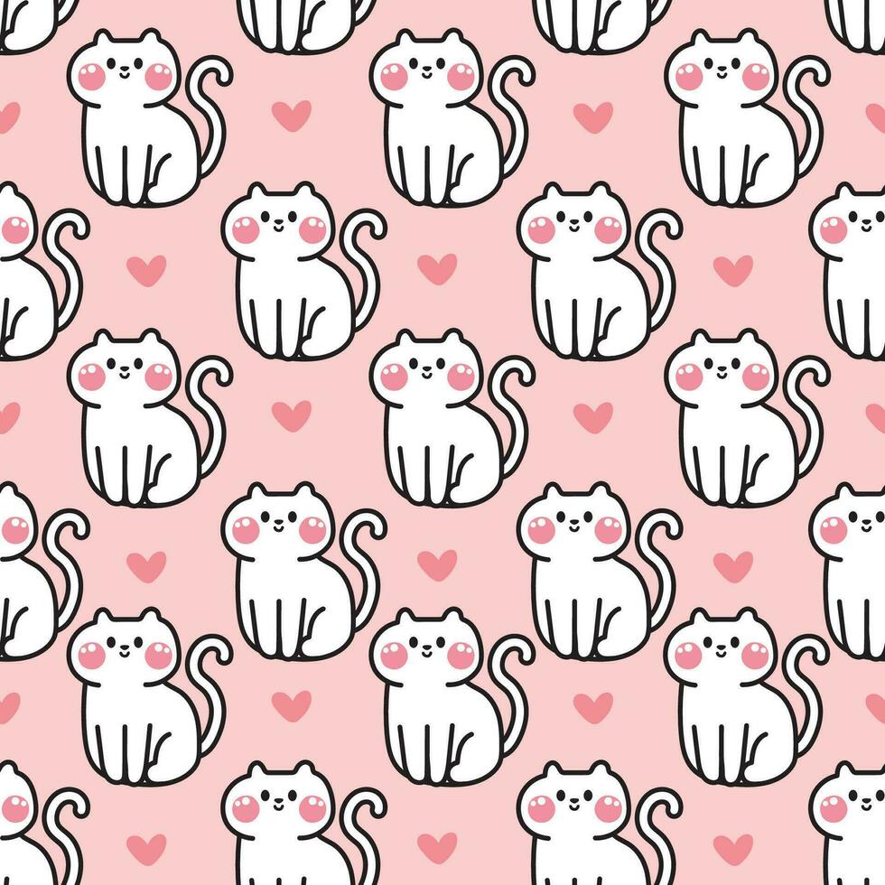 desatado padronizar do fofa gato sentar com coração em Rosa fundo.meow amante.animal de estimação animal personagem.baby roupas.kawaii.vetor.ilustração.ilustrador. vetor