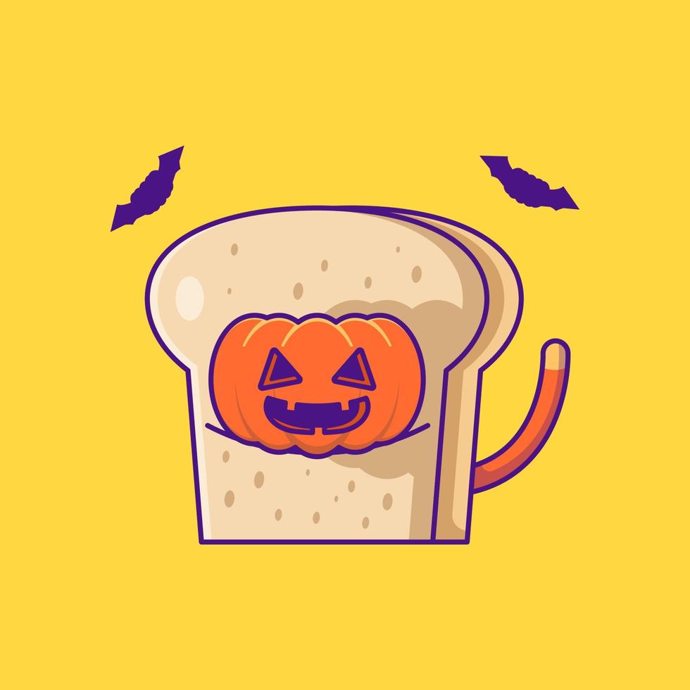 Abóbora fofa no pão feliz halloween ilustrações de desenhos animados vetor