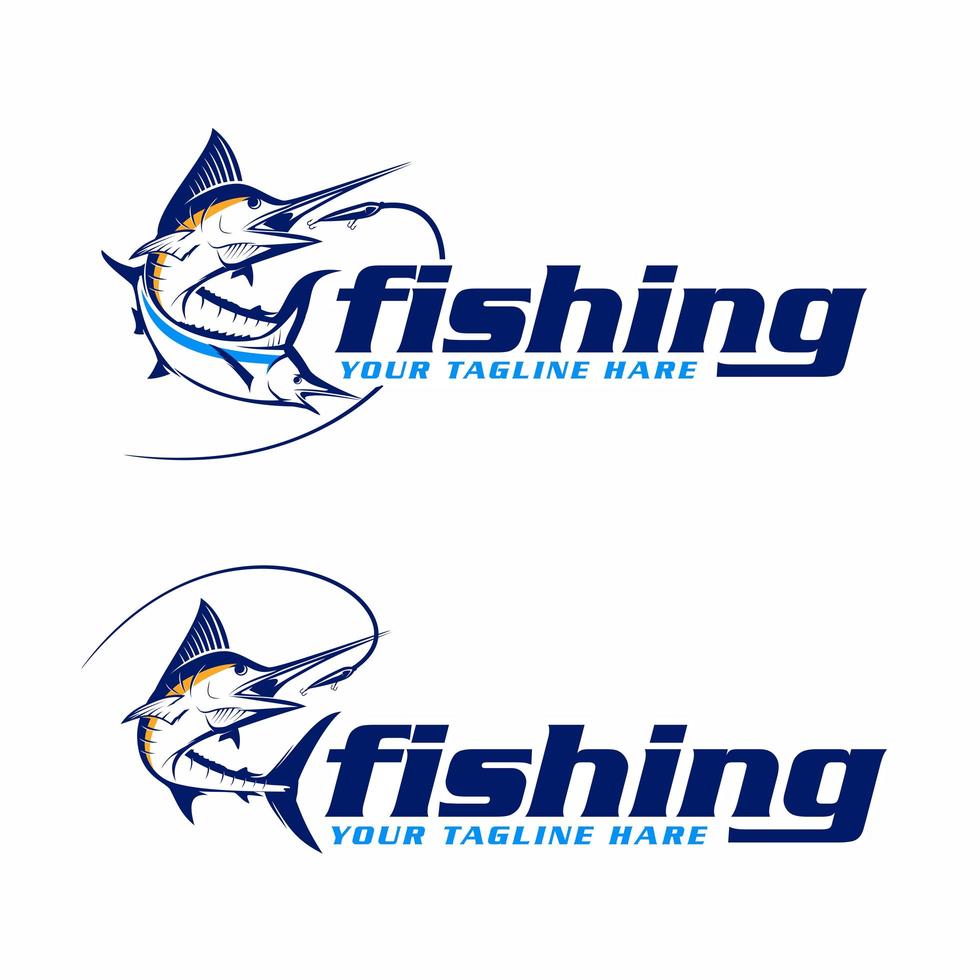 logotipo de phishing de marlim e veleiro vetor