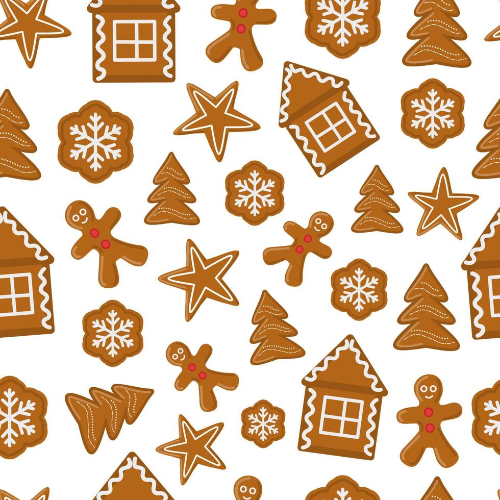 Natal feriado vetor padrão sem emenda com saboroso pão de mel. para impressão, papel de embrulho, álbum de recortes e outros fundos de inverno.