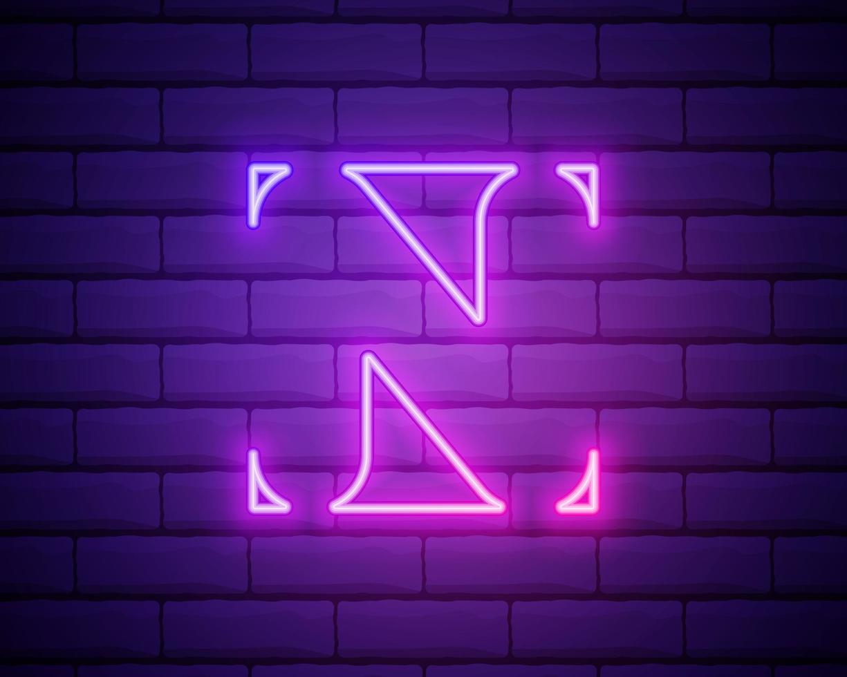 projeto de ilustração de logotipo de néon de negócios arte abstrata letra n sinal simples. modelo de vetor de letra n abstrato de logotipo isolado na parede de tijolos