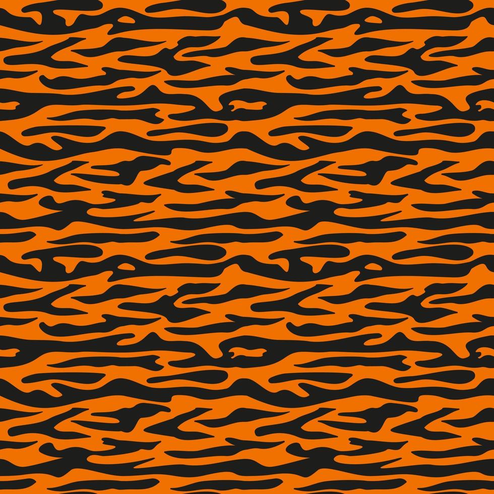 padrão sem emenda de tigre de listras pretas em fundo laranja. impressão brilhante para o feriado, símbolo do ano novo, design festivo vetor