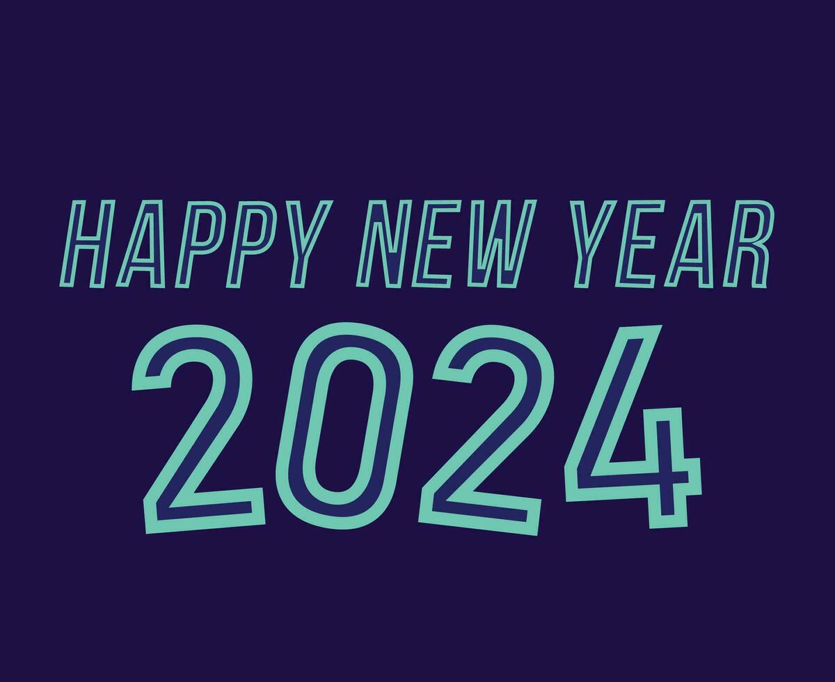 feliz Novo ano 2024 abstrato ciano gráfico Projeto vetor logotipo símbolo ilustração com azul fundo