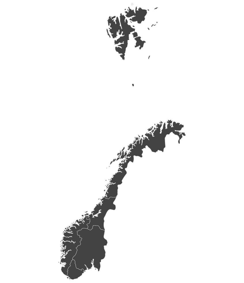 Noruega mapa. mapa do Noruega dividido para dentro seis a Principal regiões dentro cinzento cor vetor