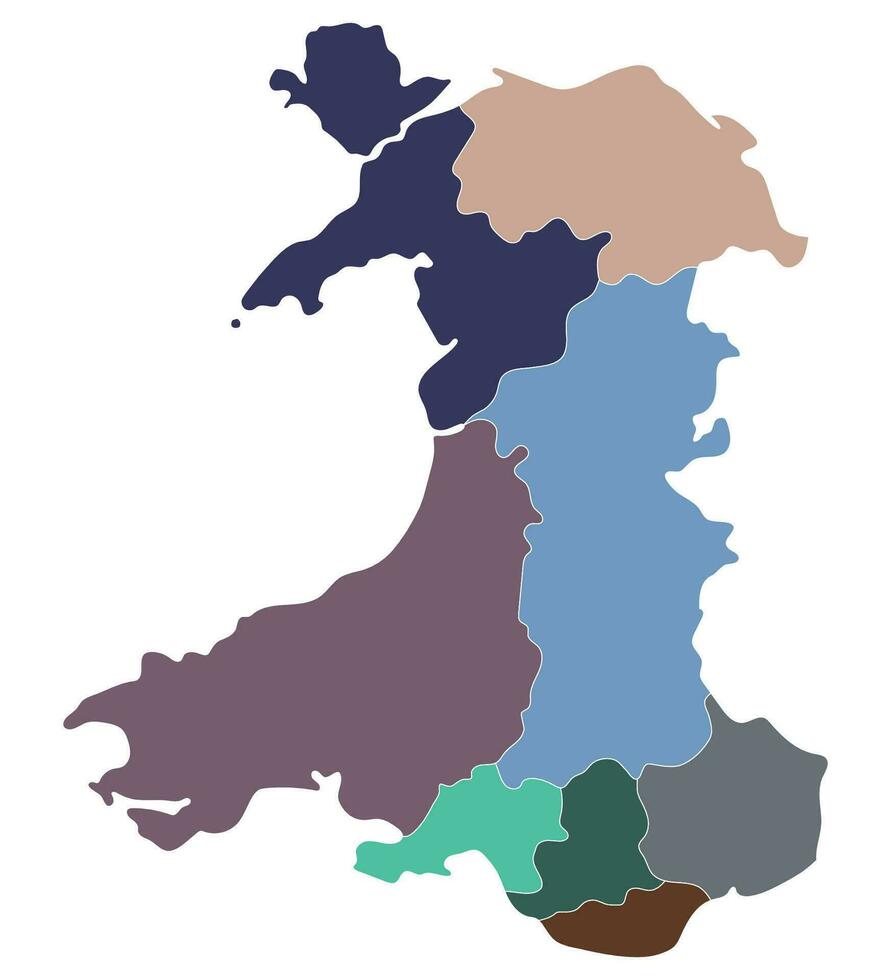país de gales mapa. mapa do país de gales dividido para dentro a Principal regiões vetor