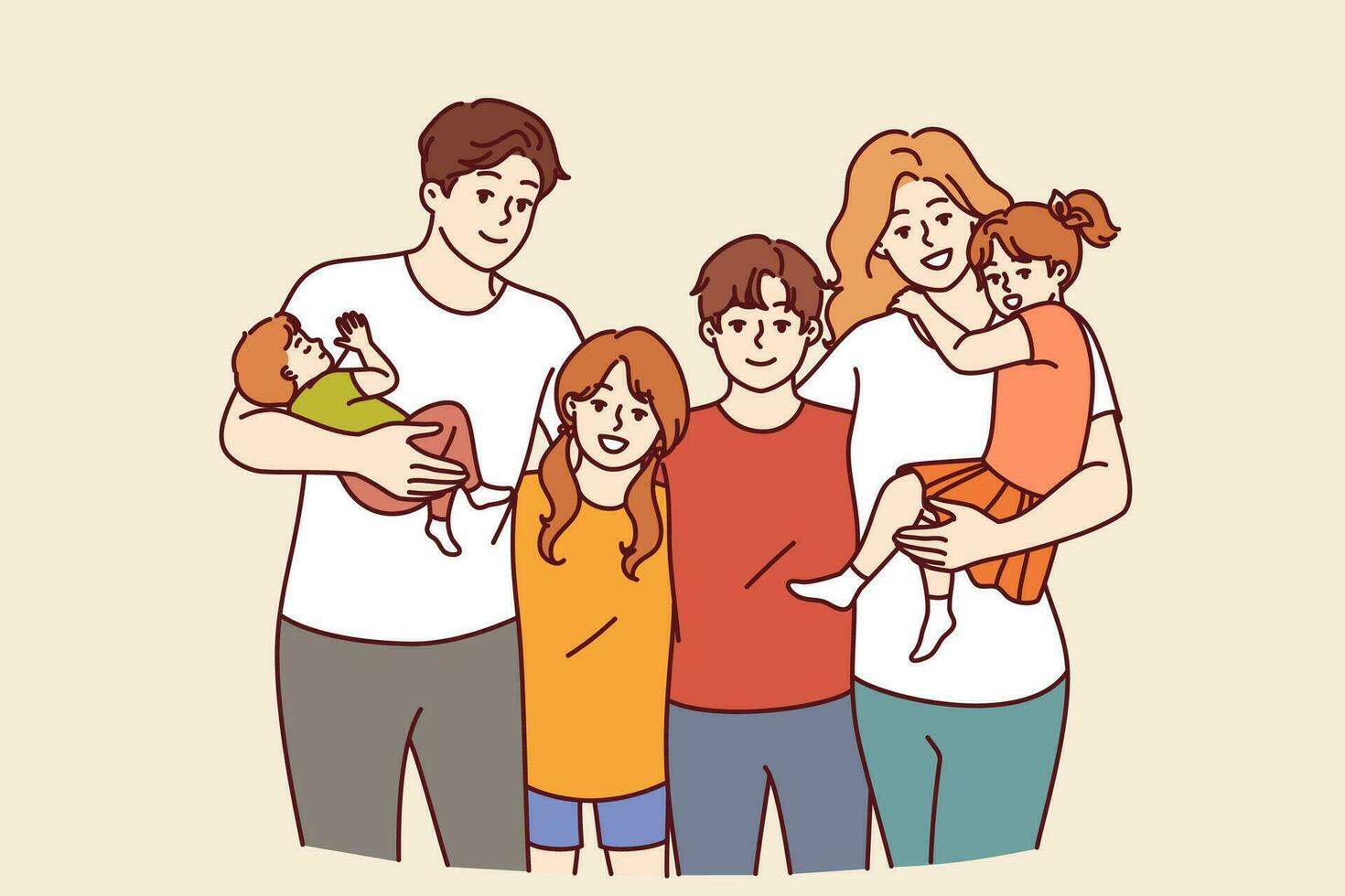 família a partir de adolescentes e crianças com mãe e Papai posando juntos para família retrato. conceito do tutela do crianças esquerda sem pais ou assistência para Rapazes e meninas a partir de orfanatos vetor