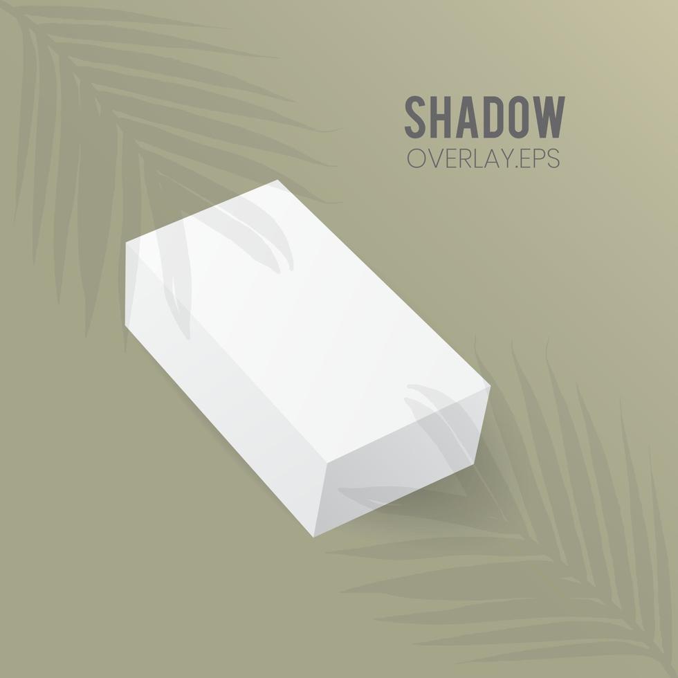 perspectiva de maquete de caixa retangular com sombra da folha ovelay. ilustração caixa de folhas sombra sobreposição de design de cena vetor