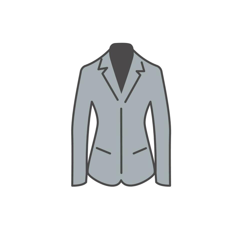 cinzento cavalo equitação blazer plano esboço colori ícone. à moda vetor ilustração para moda, formal vestem e moderno vestuário conceitos. isolado em branco fundo.