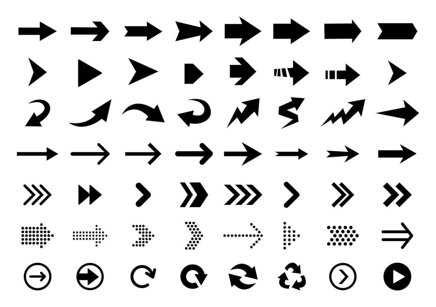 Setas; flechas plano Preto ícones. direção ponteiros vetor ícones. grande coleção. vetor conjunto do Preto seta sinais