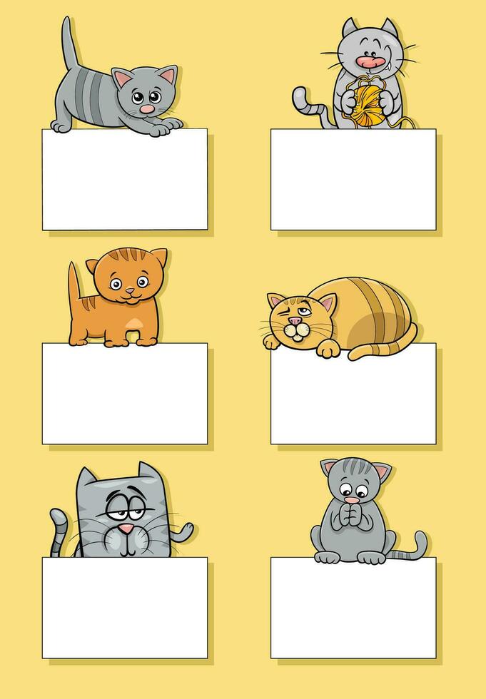 desenho animado gatos e gatinhos com cartões Projeto conjunto vetor