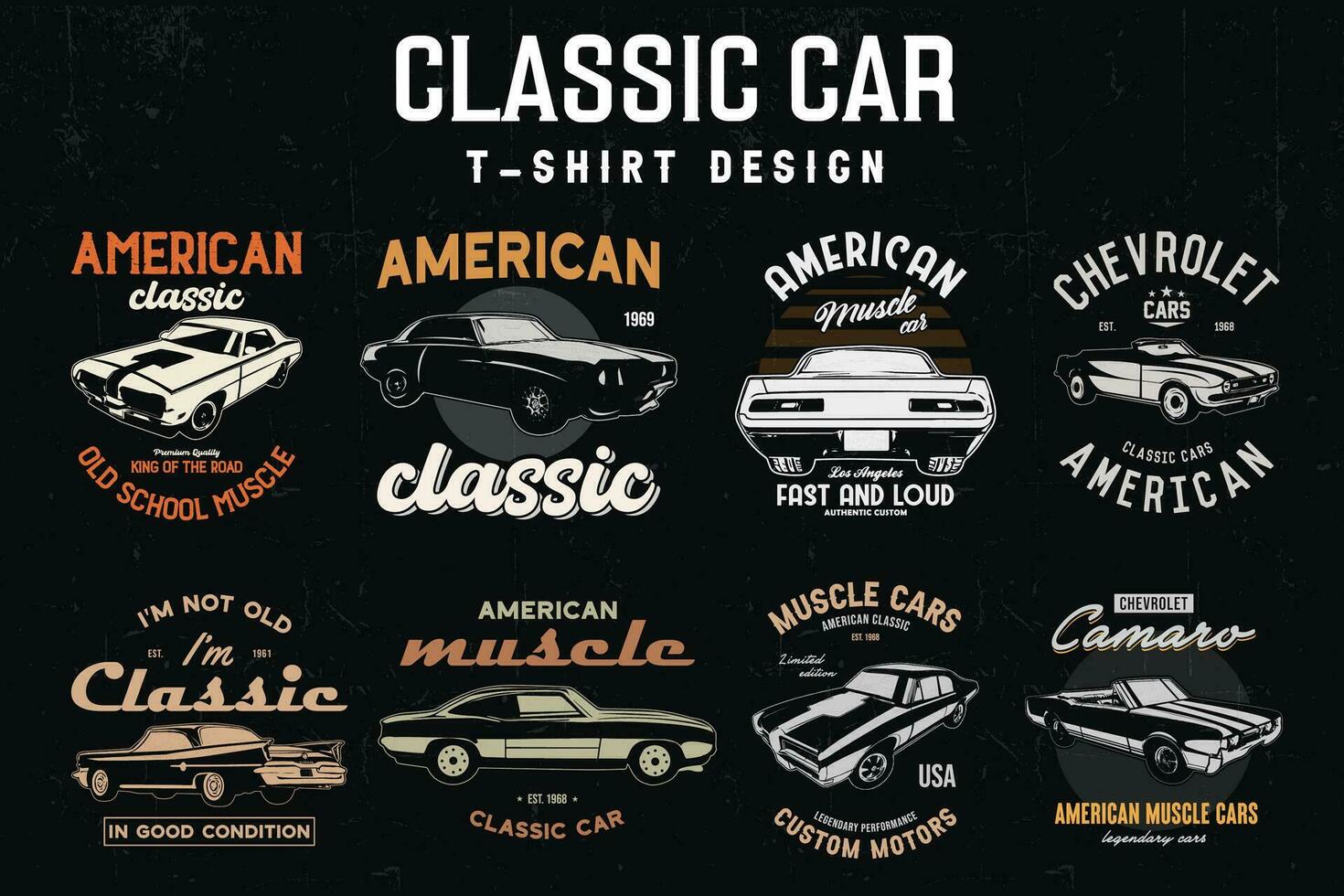 clássico carro Camisetas desenhos pacote. vintage carros vetor camiseta gráfico.