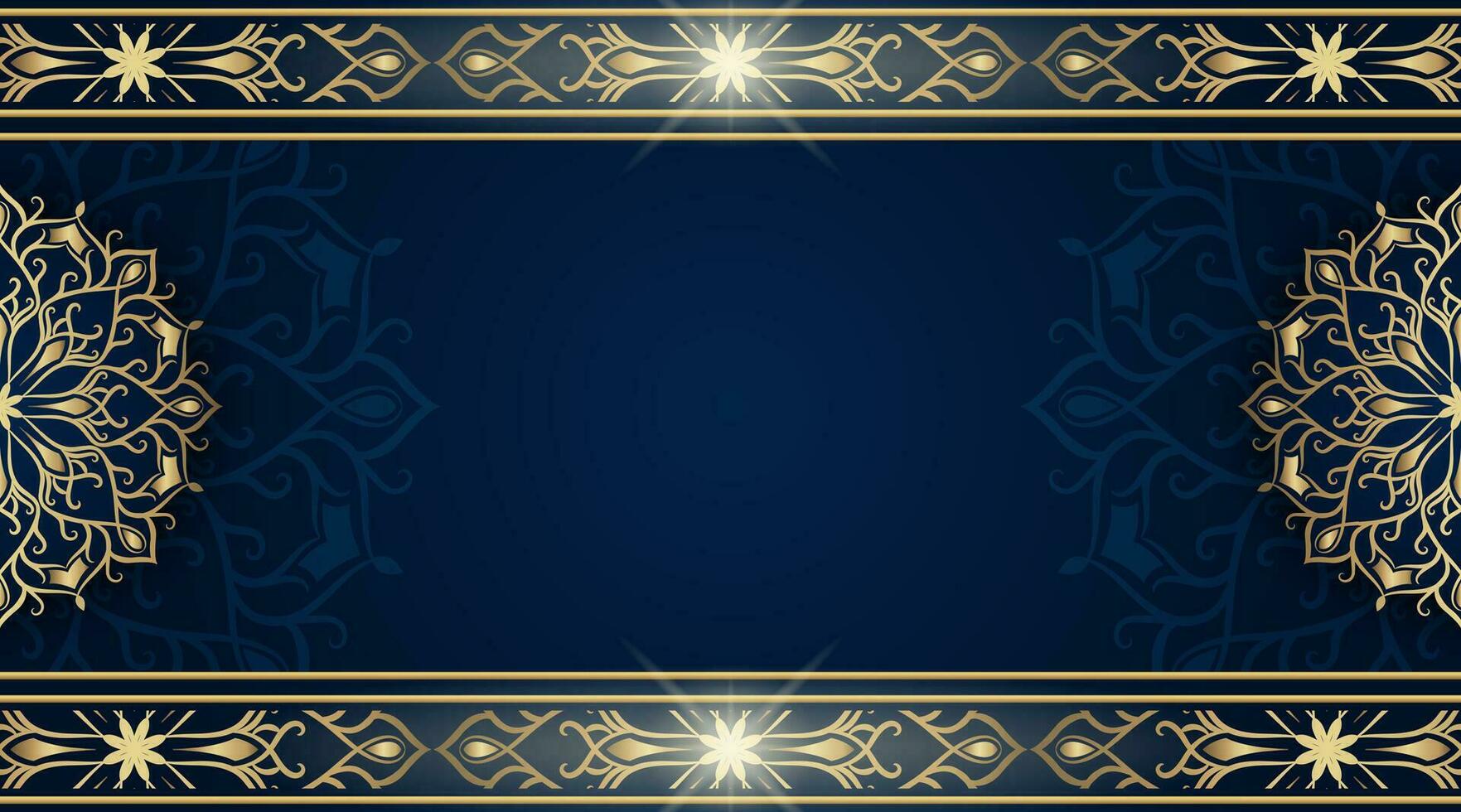 fundo azul com ornamento de mandala dourada vetor