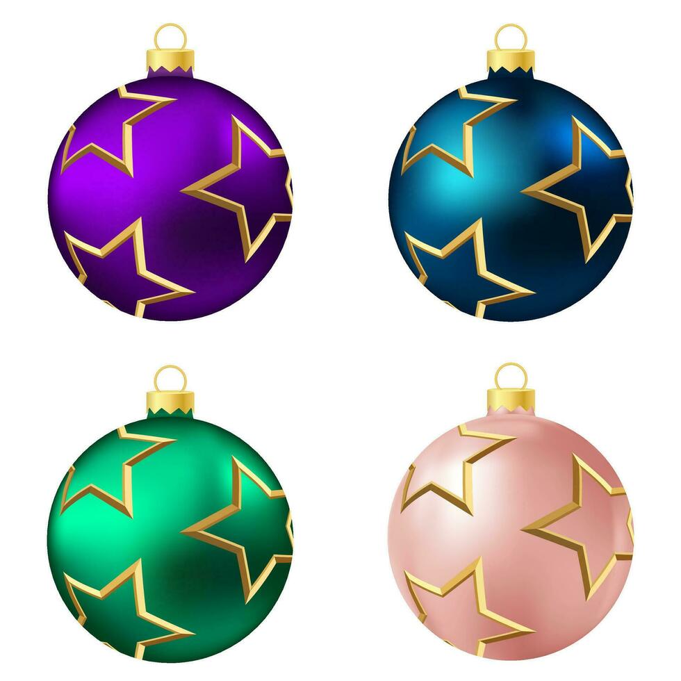 conjunto do roxo, azul, verde e vermelho Natal árvore brinquedo ou bola vetor