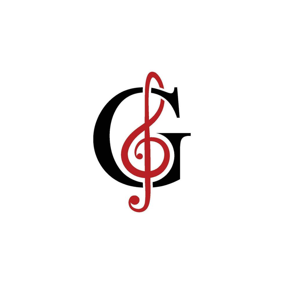 inicial g carta com música vetor logotipo