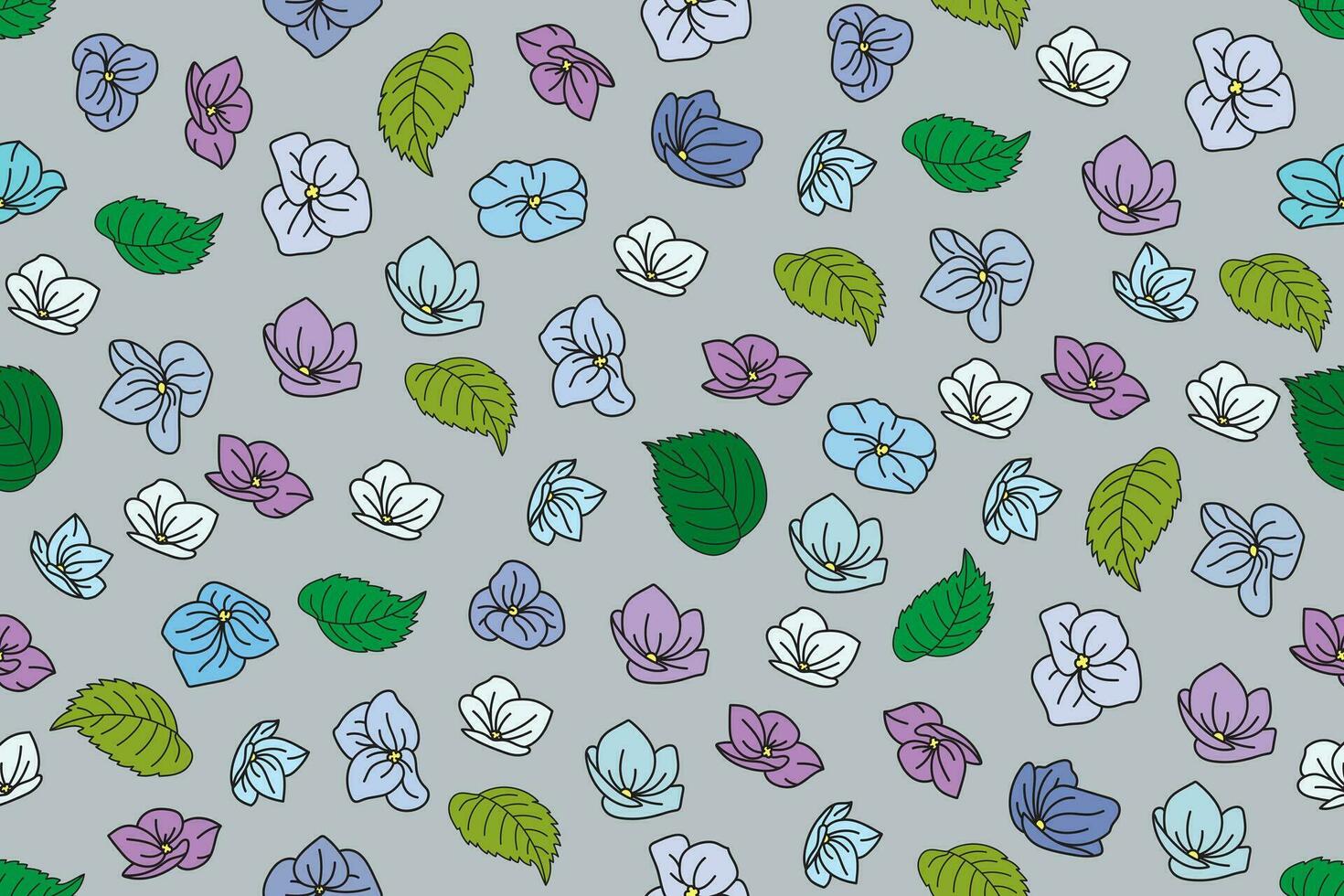 ilustração do a hortênsia flor com folhas em cinzento fundo. vetor