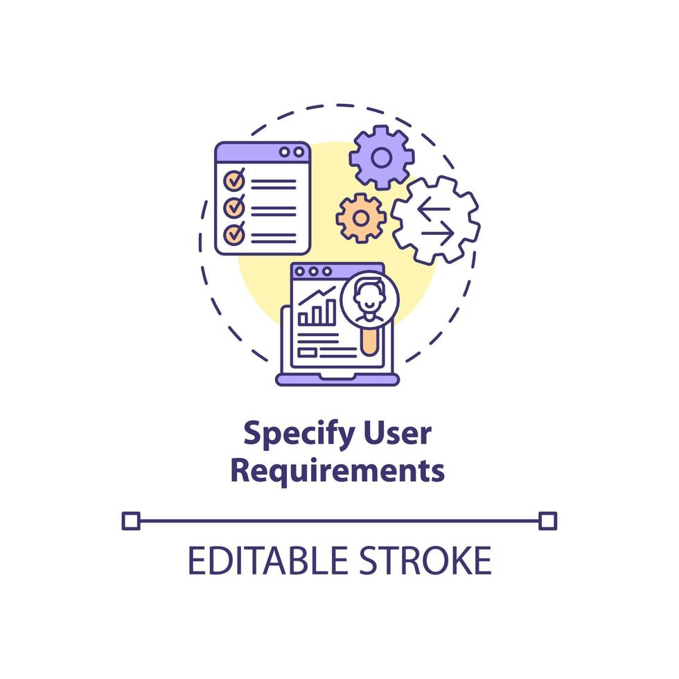 especificar ícone de conceito de requisitos de usuário vetor