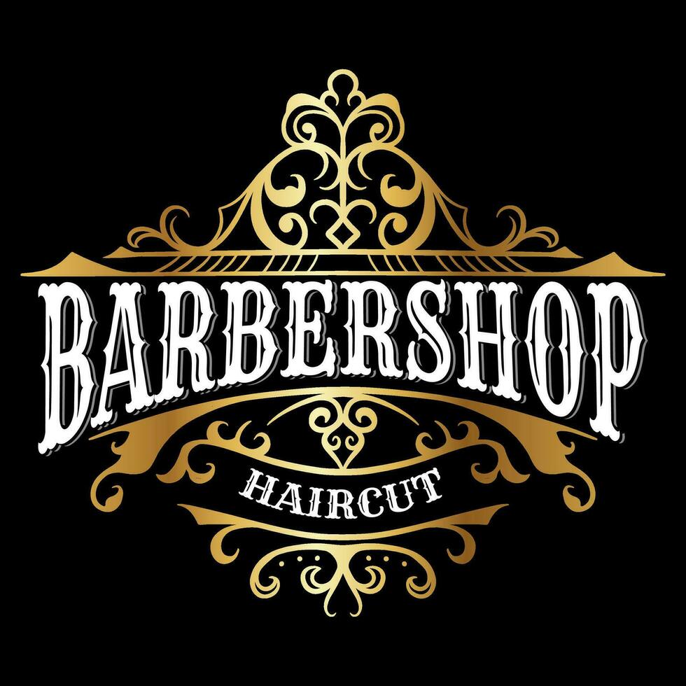 barbearia vintage luxo quadro, Armação logotipo crachá com vitoriano enfeite vetor