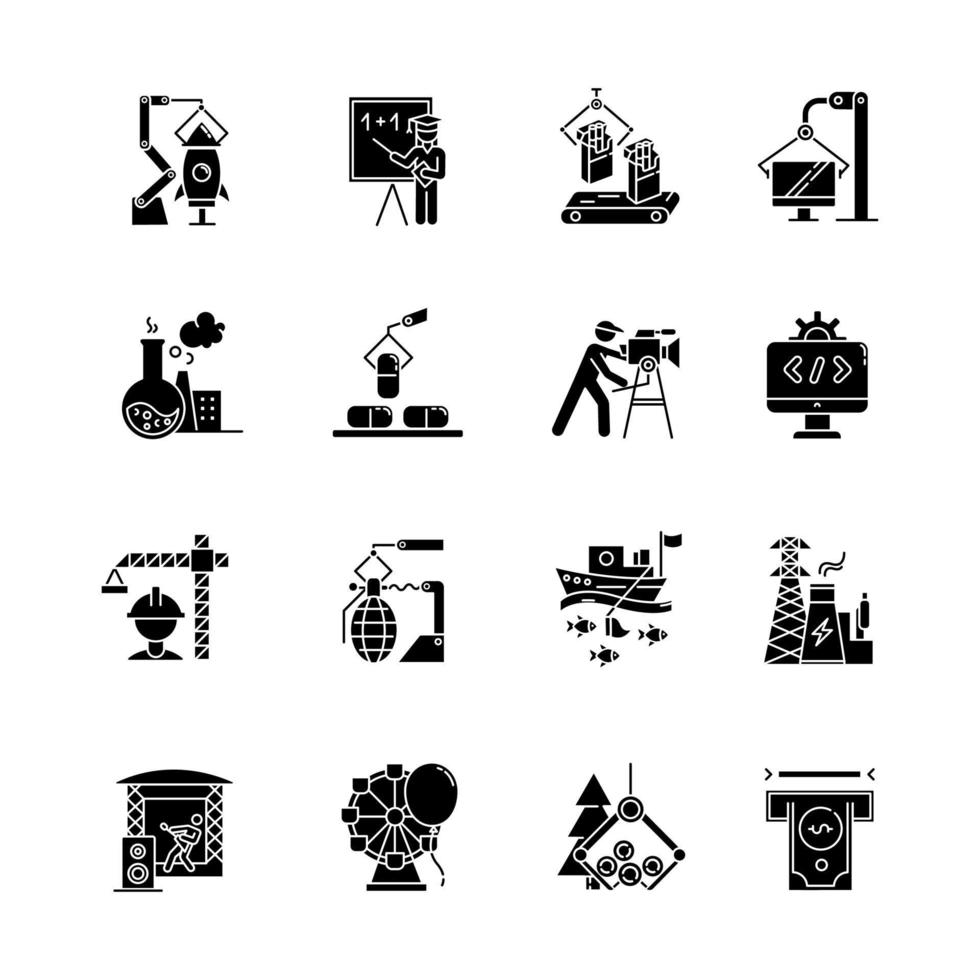 conjunto de ícones de glifo de tipos de indústria vetor