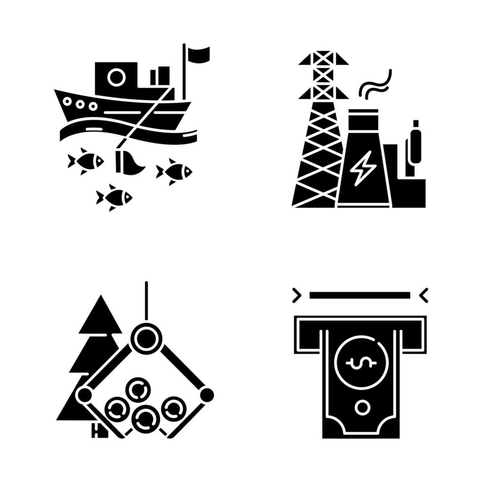 conjunto de ícones de glifo de tipos de indústria vetor