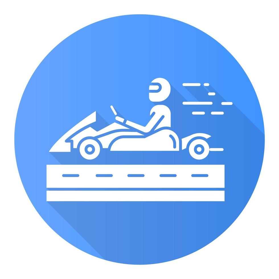 Ícone de glifo de sombra longa design plano azul de corrida de kart vetor