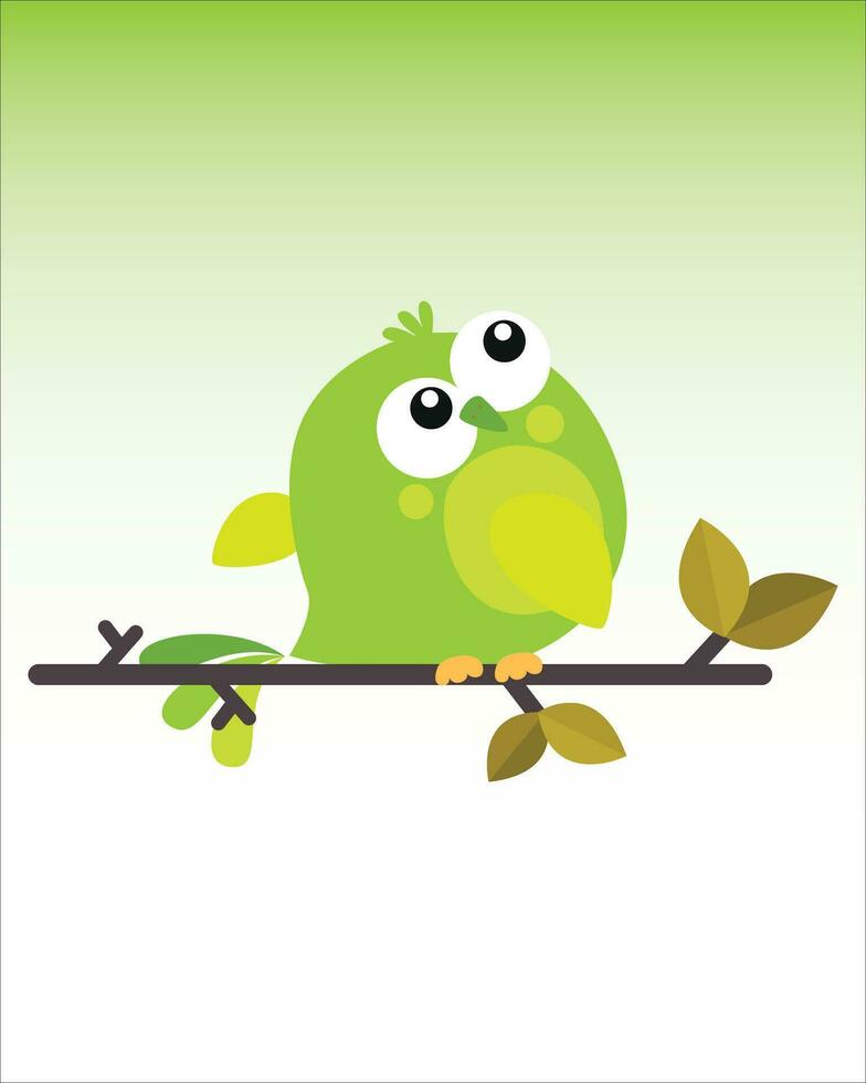 a verde pássaro sorriu, empoleirado em uma ramo. isolado em branco fundo. colori plano vetor ilustração