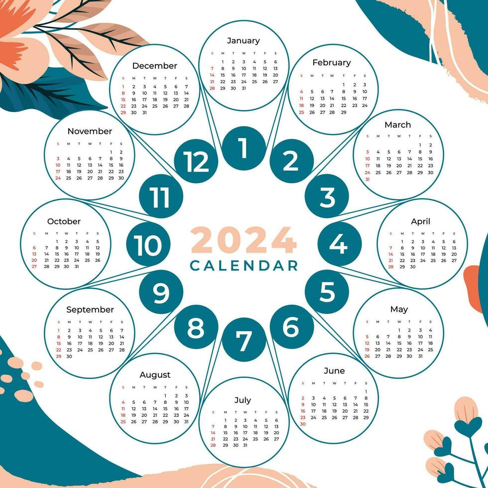 2024 mão desenhado Novo ano calendário vetor