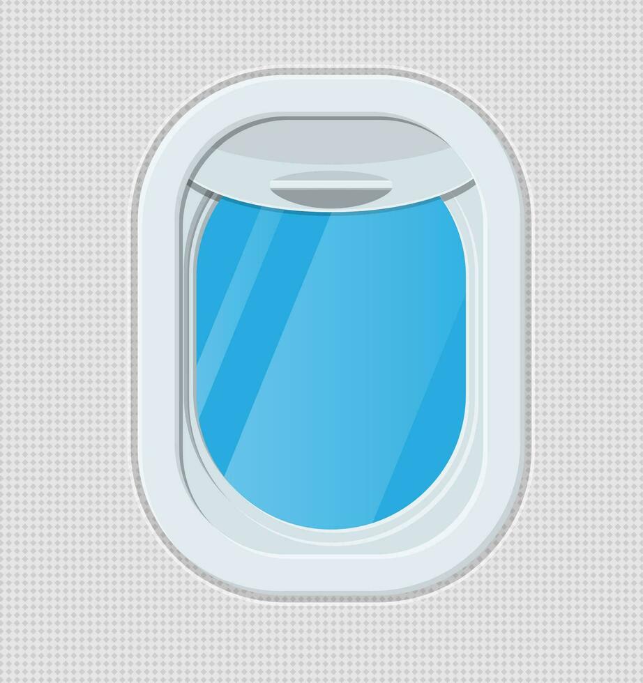 janela a partir de dentro a avião. aeronave escotilha obturador. ar viagem ou período de férias conceito. vetor ilustração dentro plano estilo
