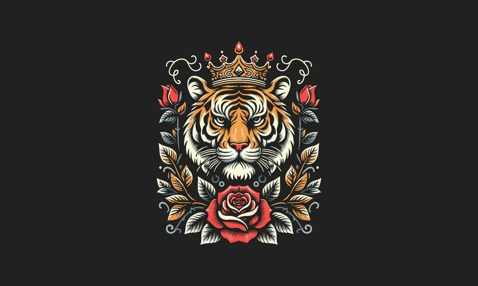 cabeça tigre vestindo coroa e vermelho rosa vetor tatuagem Projeto