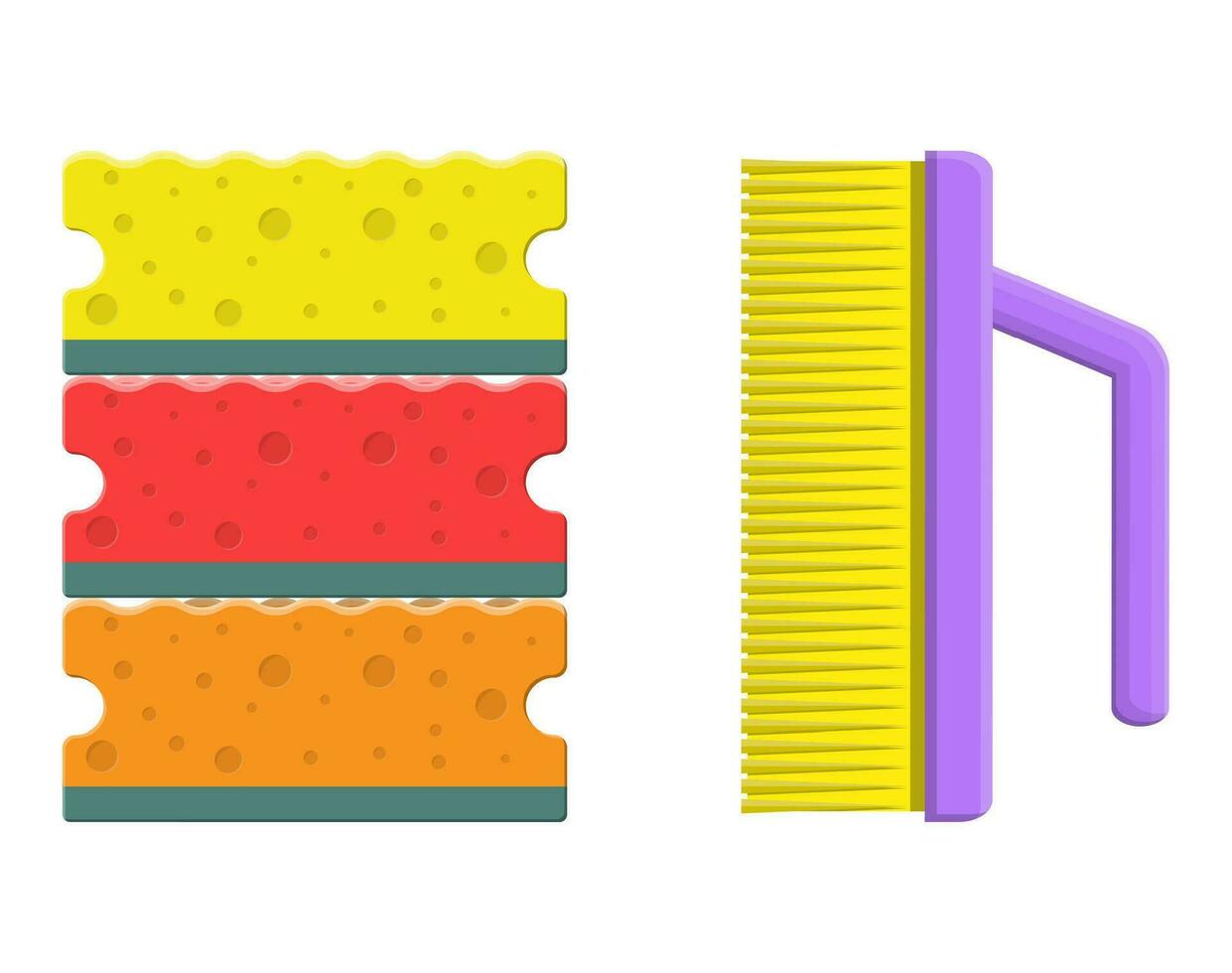 lavando esponja e escovar. utensílios de cozinha limpeza almofadas. cozinha e banho limpeza ferramenta acessórios. vetor ilustração dentro plano estilo