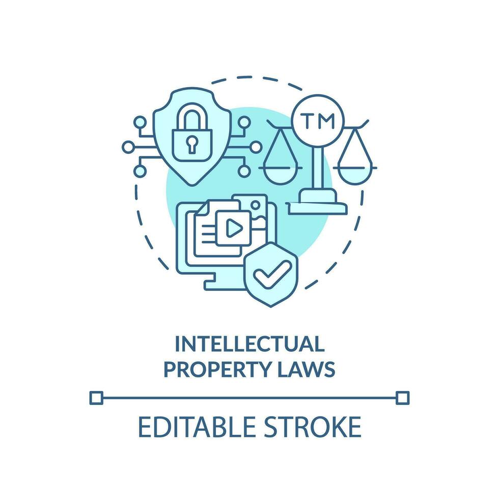 2d editável azul intelectual propriedade leis ícone, monocromático isolado vetor, cyber lei fino linha ilustração. vetor