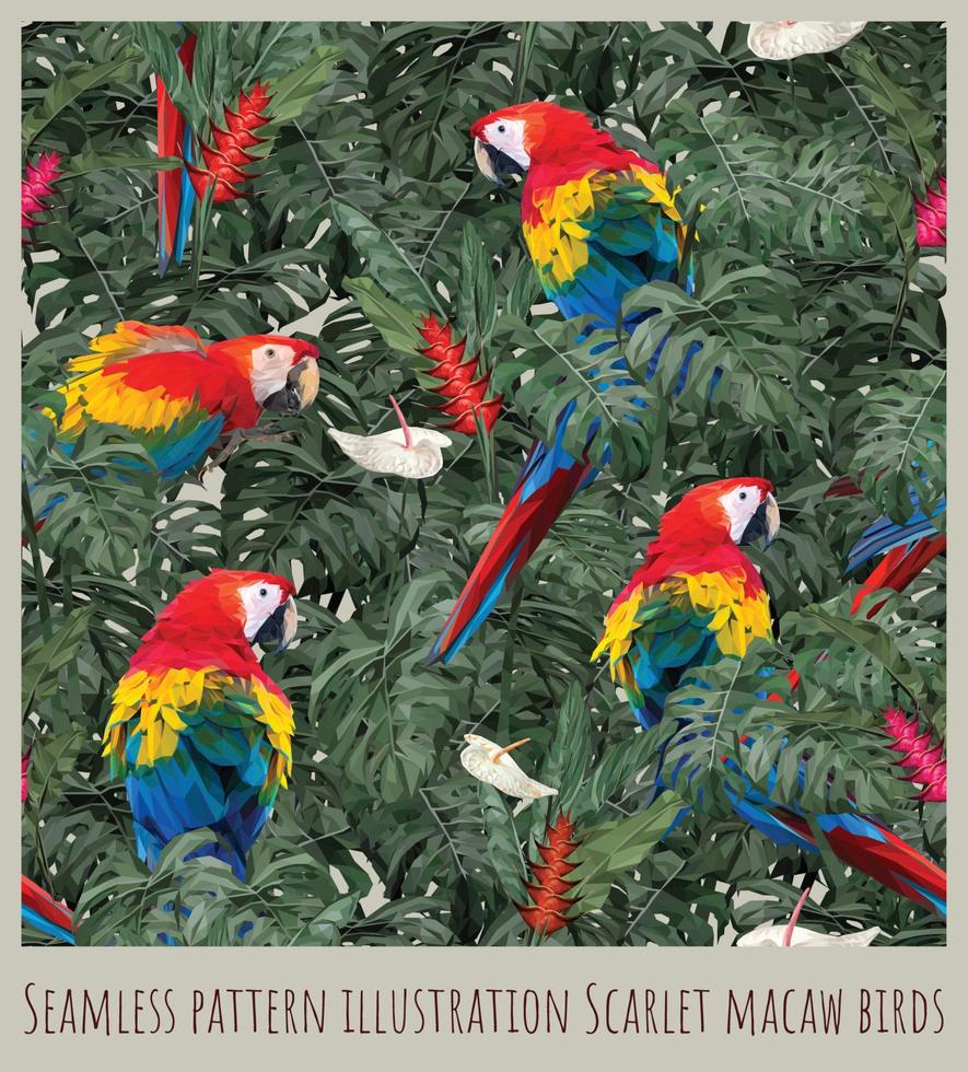 ilustração de padrão sem emenda pássaros araras vermelhas vetor