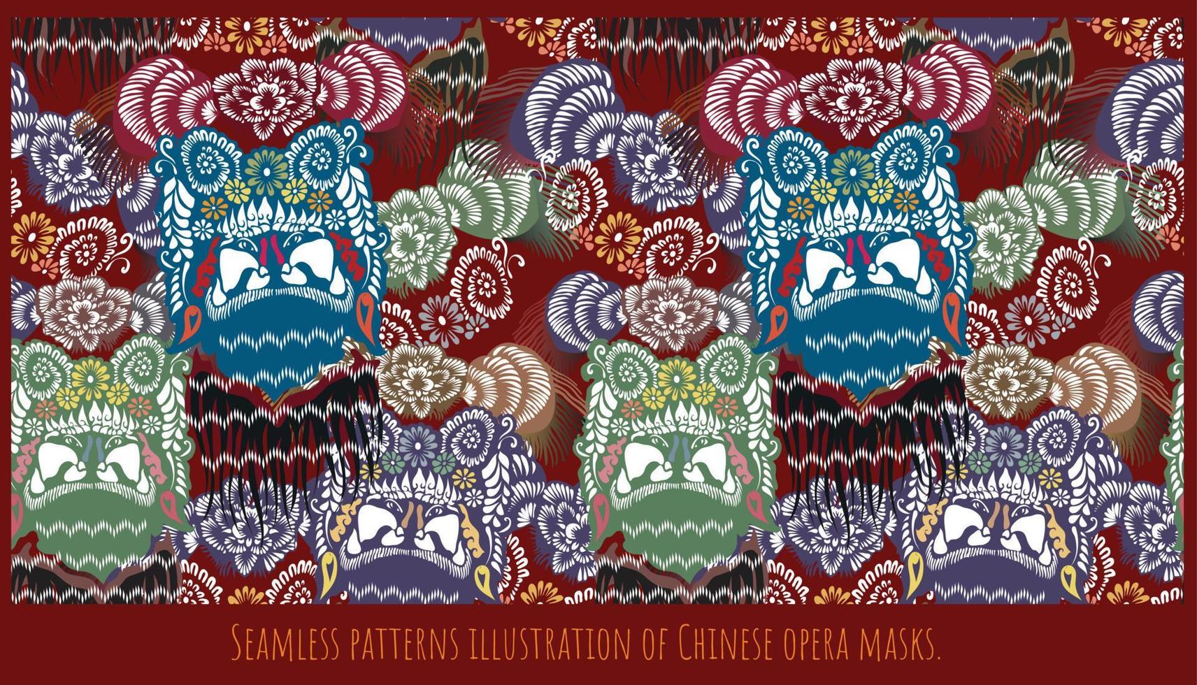 padrão de máscara de ópera chinesa em um padrão uniforme vetor