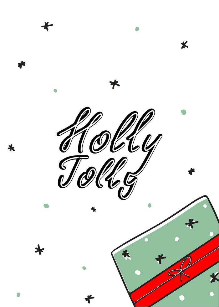 cartão de felicitações holly jolly desenhado à mão vetor